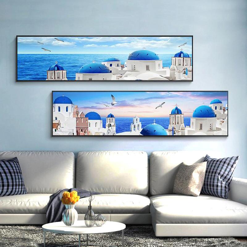 酒店墙面装饰画简约现代卧室客房北欧挂画地中海风景宾馆床头壁画