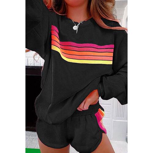 Women's Striped Accent Pullover and Shorts Two Piece Casual