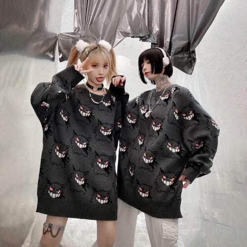 Round necked pullover long sleeved little monster jacquard s