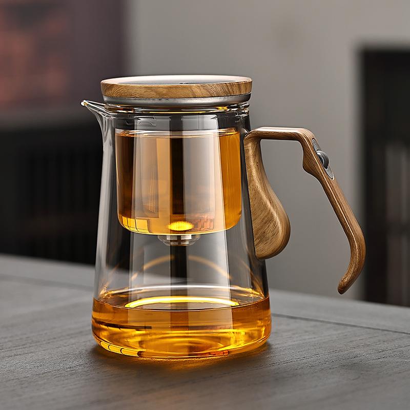 顶壶新款磁吸飘逸杯全玻璃内胆泡茶壶家用一键过滤茶水分离冲茶器