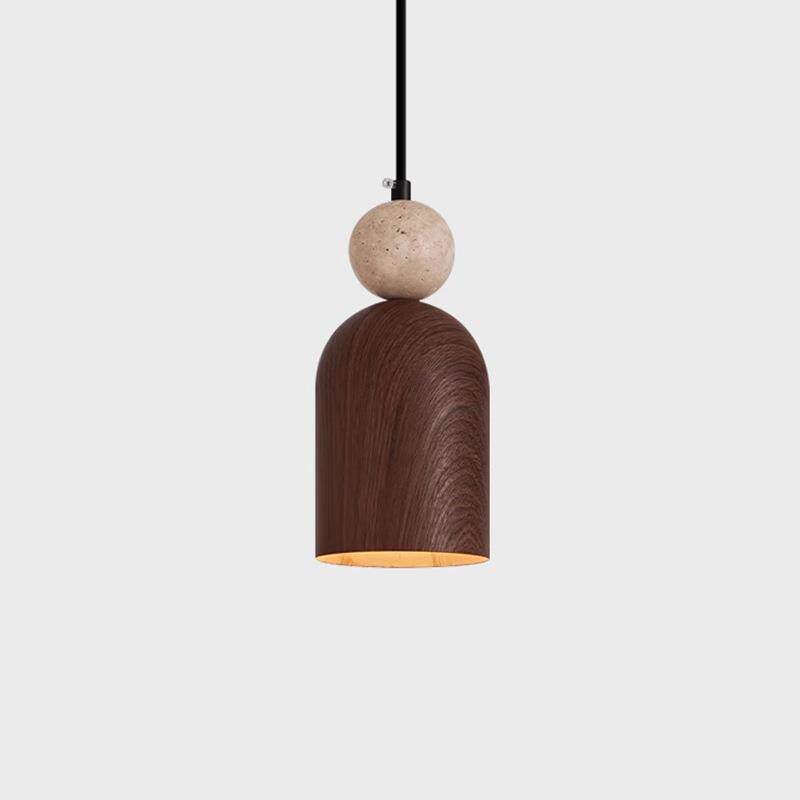 简约卧室床头吊灯中式复古诧寂风黄洞石入户玄关小吊线灯胡桃木色