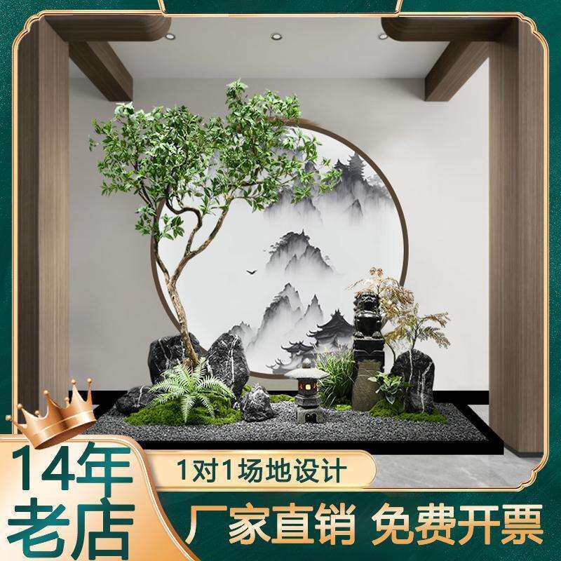 仿真植物景观楼梯下入户玄关室内造景马醉木假山流水公司高端装饰
