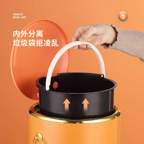 垃圾桶家用客厅卧室带盖垃圾筒不锈钢欧式带拉环垃圾桶