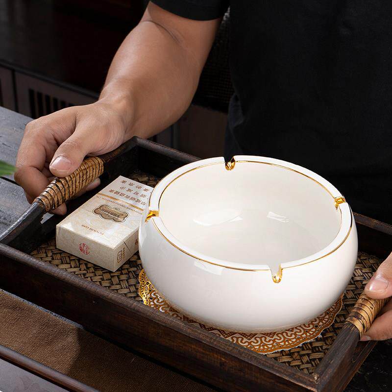 中式大号多功能易清洗家用菸灰缸 陶瓷欧式菸缸 客厅茶几纯色潮流