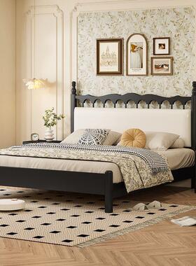 双人式床软包主卧现.代5简约13米单人床1.8m黑色复古TFP法实木床