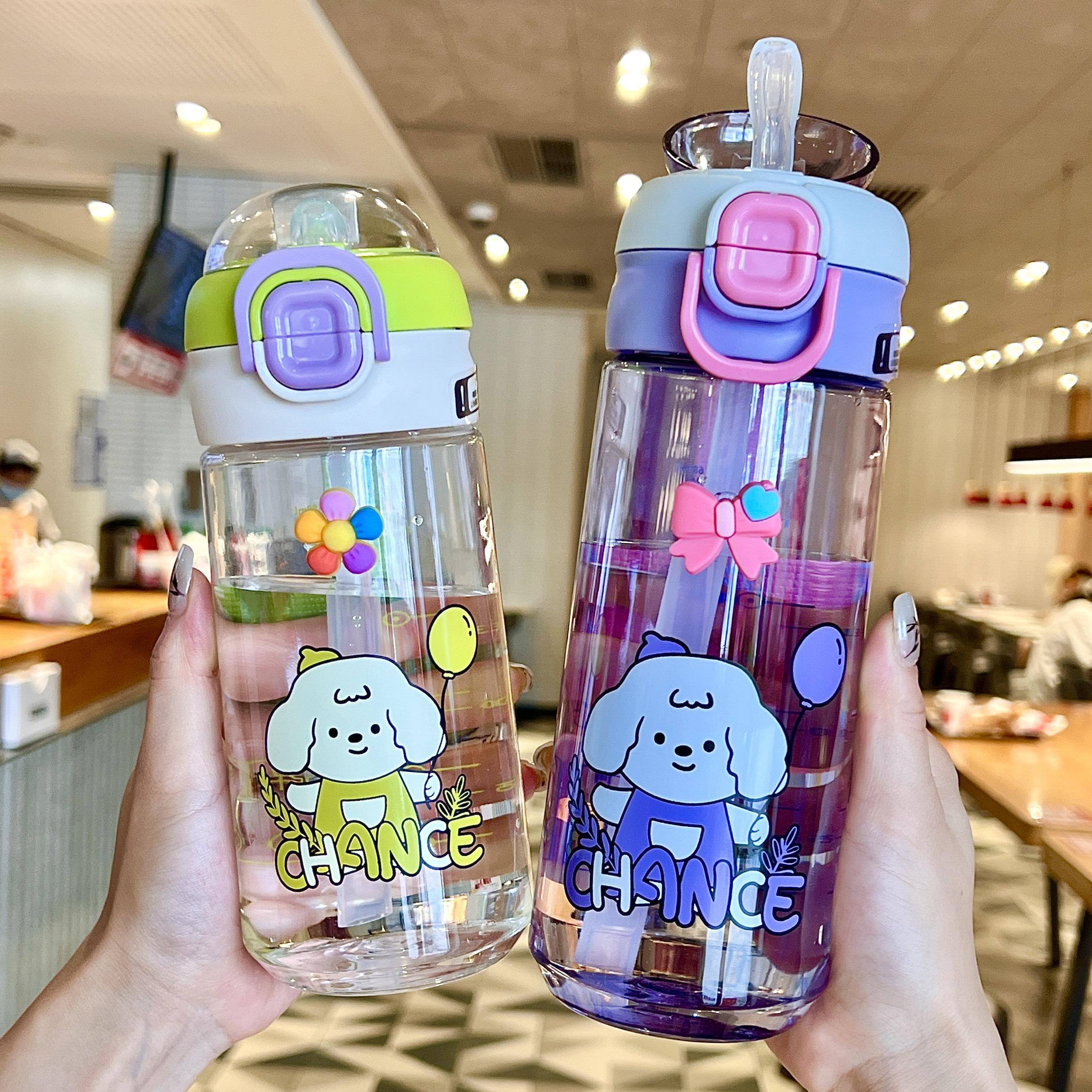 儿童吸管水杯幼儿园女孩可爱水瓶带吸管杯子学生上学专用防摔水壶