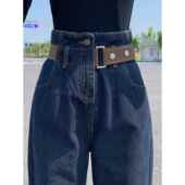 显瘦老爹裤 女春秋高腰萝卜裤 松紧腰哈伦牛仔裤 苹果型身材bi入