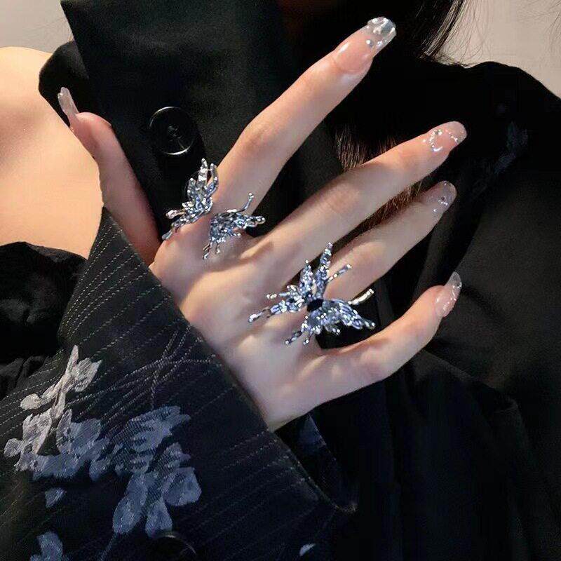 Butterfly open ring lady食指戒小众高级感液态蝴蝶开 口戒指女