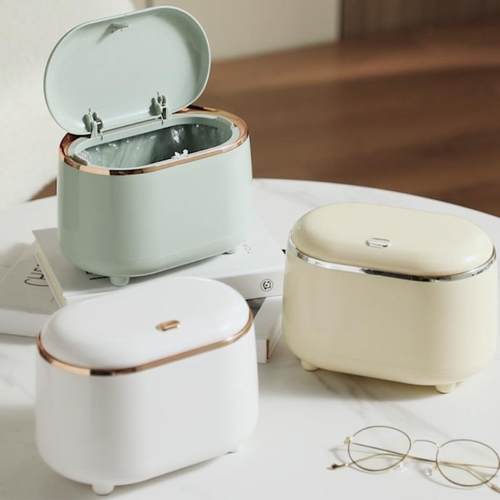 桌面垃圾桶家用书桌杂物桶化妆台收纳桶带盖废纸篓按压弹盖清洁桶