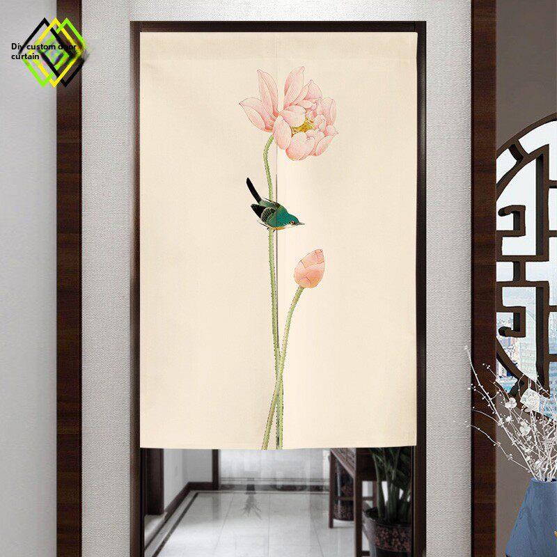 中国覆古禅宗荷花帘民宿茶室挂帘卧室浴室半帘入口入口风水帘