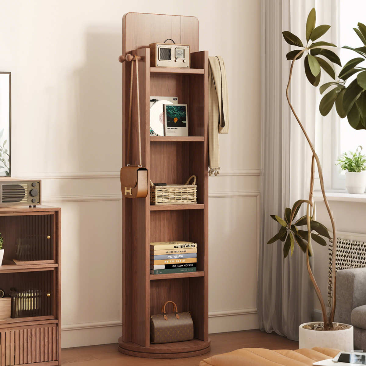 全身家用一体镜转储穿衣镜立式落地旋转组合书架物镜旋杂志衣帽架