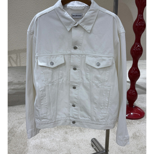 [99新]Balenciaga巴黎世家背面字母Logo刺绣石洗白色牛仔外套36码