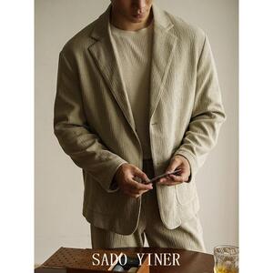 SADO YINER肌理感商务休闲西装男2026秋新款零束感褶皱纹理西服男
