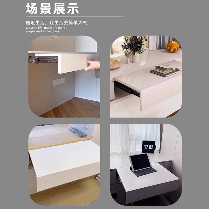 隐形上升抽拉桌面滑轨隐藏飘窗书桌台面伸缩导轨延长轨道五金配件