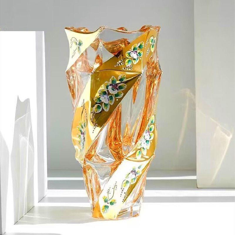 欧式水晶玻璃描金珐琅花瓶高级感餐桌摆件客厅装饰品鲜花插花花器