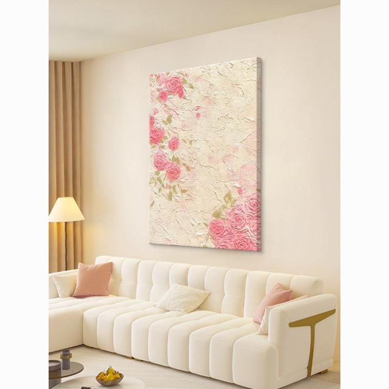 顺丰】奶油风粉饰红色玫瑰花手SUZ油客厅装画石画英砂绘岩肌理入
