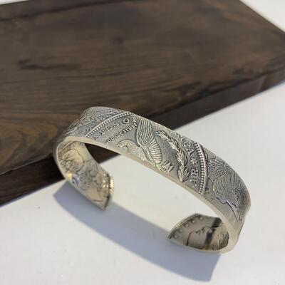 正品不同版银字匠 原创925纯银摩根银币宽开口手镯男复古母女手工