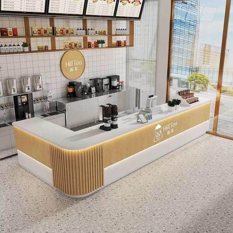 奶茶店水吧台收银台大理石前台柜台一体咖啡店简约现代转角定制图片
