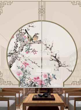 新中式窗帘卷帘tb-57906悬公挂帘子客隔间帘山水画式挂厅帘门帘办