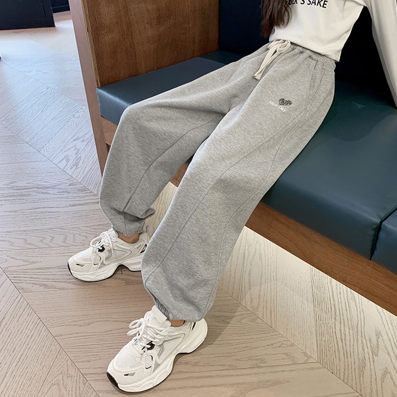 女童裤子春秋灰色胖孩运动卫裤季黑色休闲儿童中大童新款薄小学生