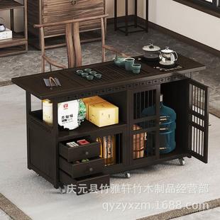 家用移动茶桌客厅小茶台边几泡茶几茶车茶柜烧水壶一体套装 新中式