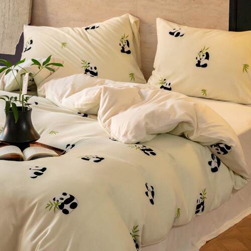 A类裸睡天竺棉四件套 ins卡通全棉针织被套床单笠100纯棉床上用品