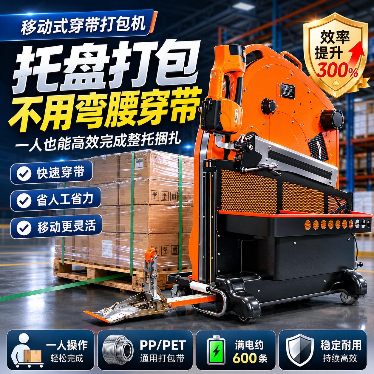 自动穿带机打包机塑钢带穿带木箱免弯腰卡板托盘穿带打包一体机