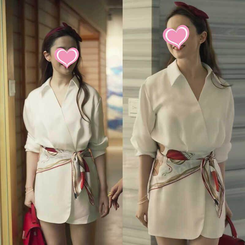 刘亦菲同款24春秋新款衣服白色中长款真丝衬衫连衣裙女长袖短裙