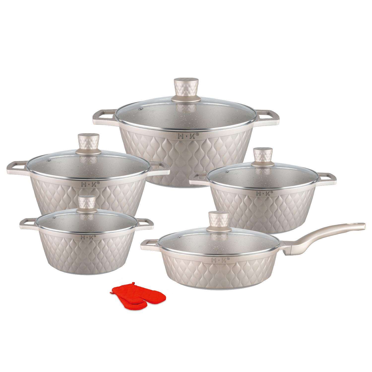 网纹12件套不粘锅套装全铝压铸锅麦饭石20/24/28/32汤锅28煎锅POT