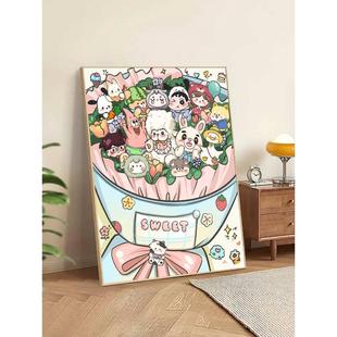 萌宠卡通花束0基础diy数字油画手绘油彩画丙烯填充减压家居装饰画