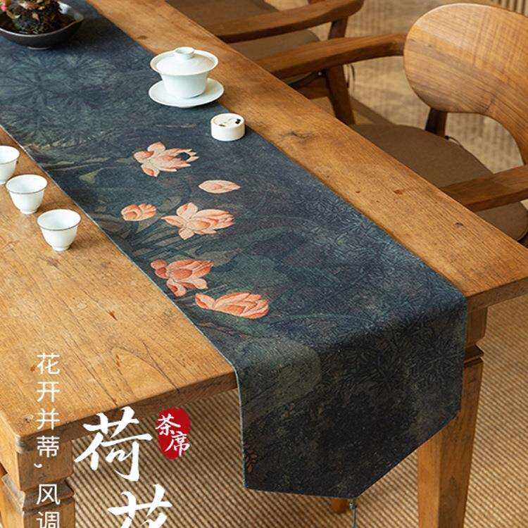 桌旗中式禅意茶桌垫布防水布艺棉麻新中式复古长条茶台茶席可