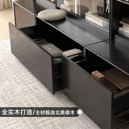 全木实木卡座书柜储物GVA柜置物架书架落地书一体到顶办公室房柜