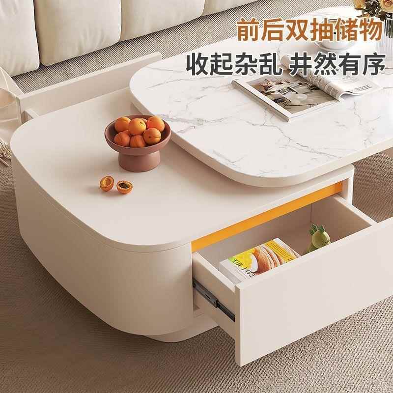 多功缩代能奶油风茶几可伸子客厅现简约家居落地桌VZA茶几电视柜