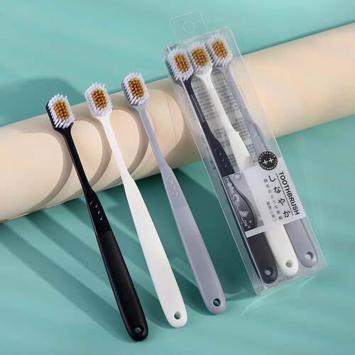 3-pack wide-head fine-bristle toothbrushes, simple and elega