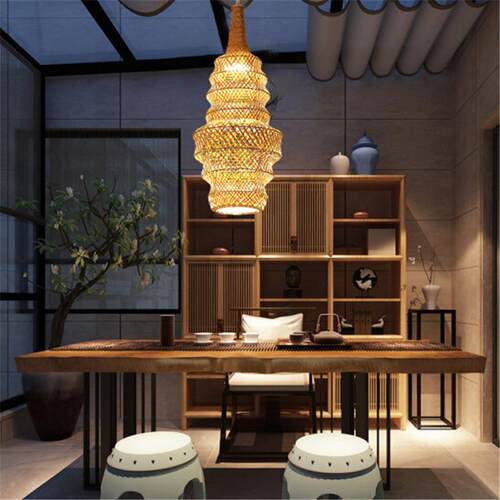 手工竹编吊灯 现代中式餐厅创意客栈复式楼大长吊灯 简约竹艺灯具