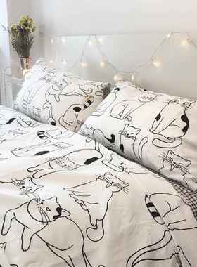 新款各种喵M cyat吸猫控全棉四件套肥喵卡喵纯棉猫咪床趣味通品床