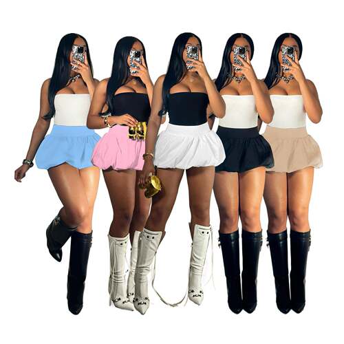 Pleated skirt elastic waist ultra short mini skirt