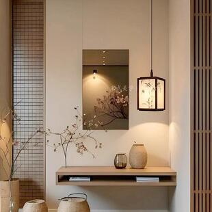 宋式美学玄关入户吊灯新中式国风实木宋代禅意茶台布艺床头吊线灯