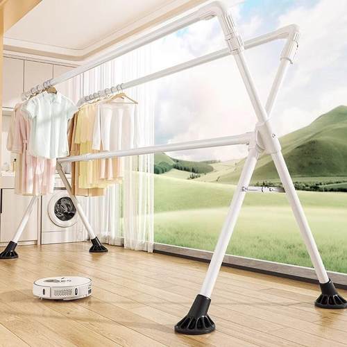 落地阳台折晒衣型架X双杆加衣粗折叠活动室内外晒79624衣架简易晾