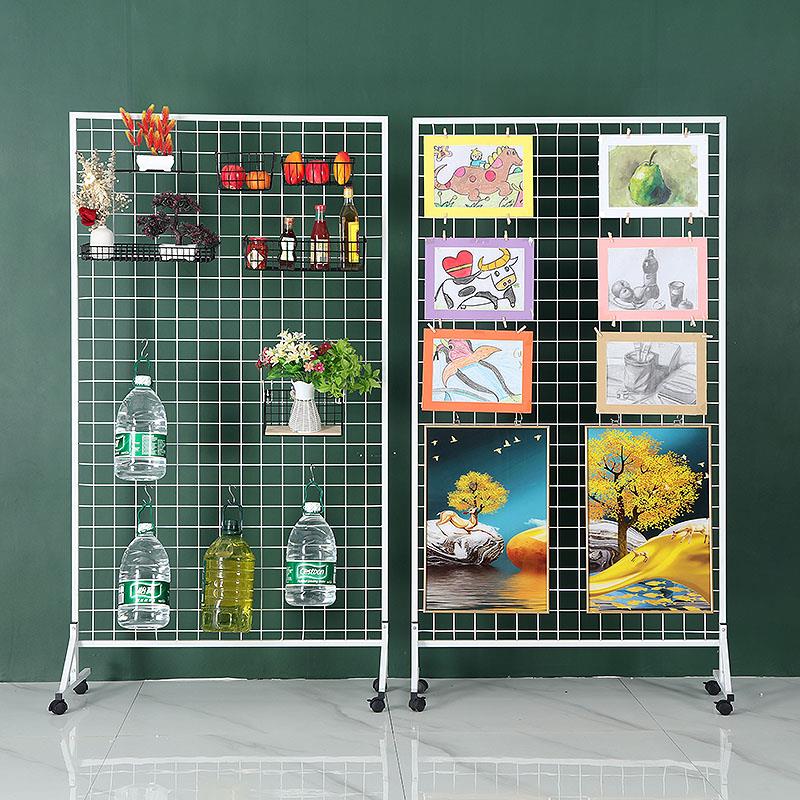 可旋转铁丝网展示架适用于幼儿园作品展与画室展品置物架