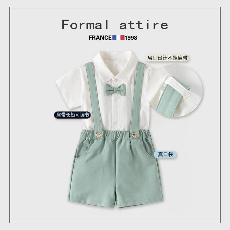 周岁礼服男宝洋气夏天一岁生日宴小西装婴儿背带短裤花童男孩衣服