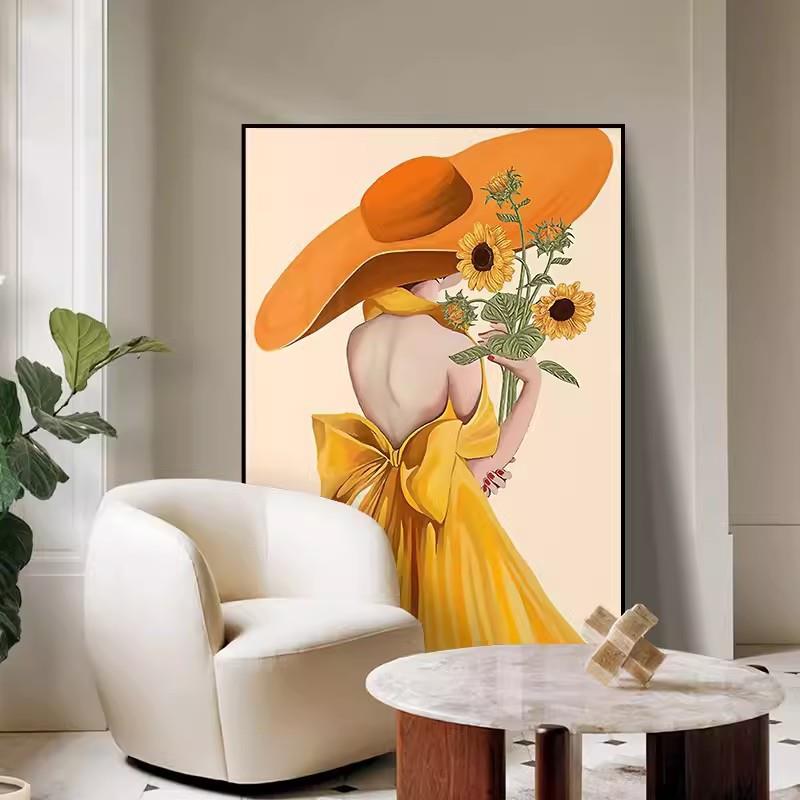 人物装饰画女服装店卧室壁画美女挂画艺术走廊玄关画油画极简