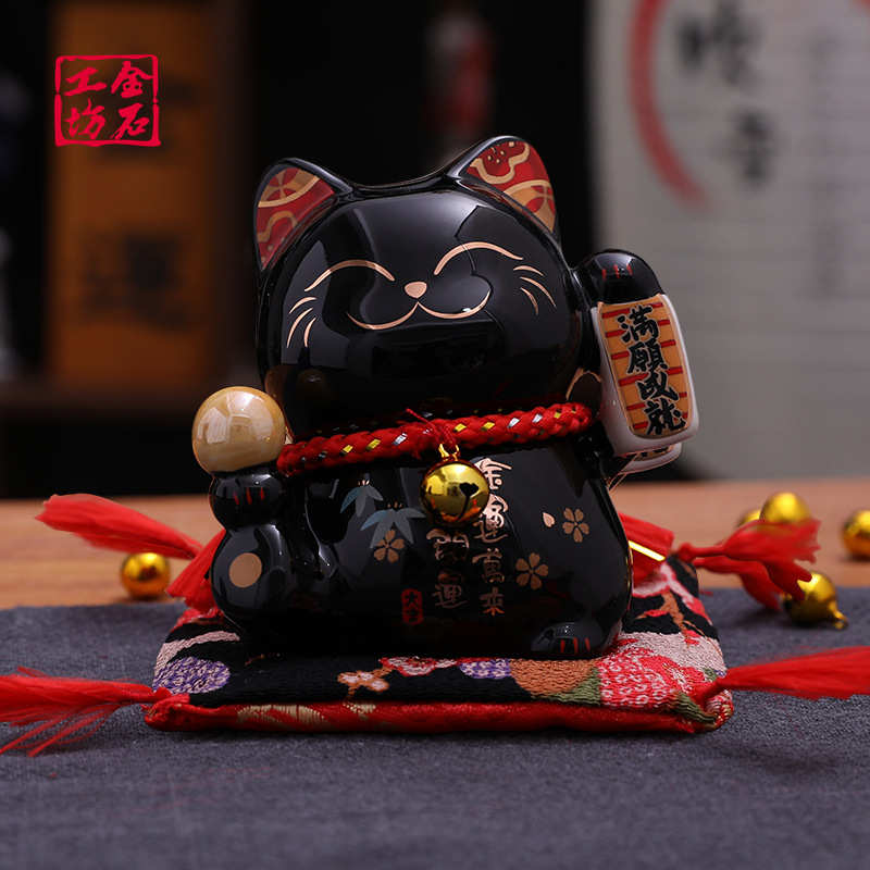 金石工坊招财猫小摆件办公室小可爱桌面车上车载小号迷你家居饰品