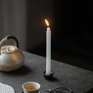 手工铸铁烛台日式侘寂黑铁烛台高泽带孔蜡烛底座日式茶道