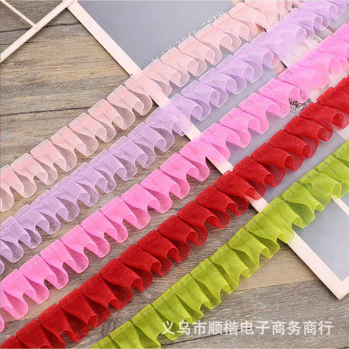 现货2.5cm韩纱丝带雪纱带DIY服饰家纺玩具荷叶褶皱打折花边60米