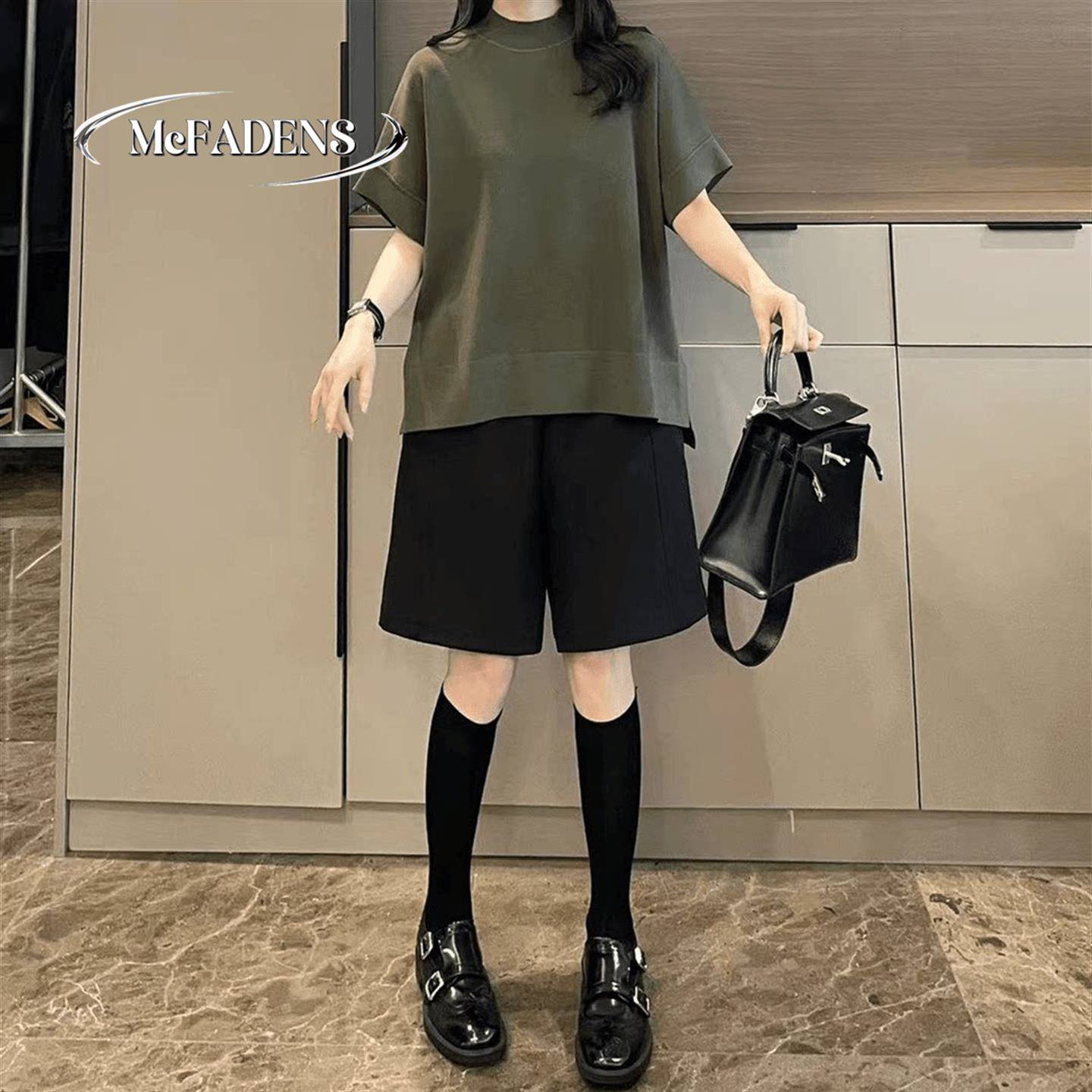 香港极简风夏季套装女慵懒松弛感短袖T恤上衣休闲阔腿短裤两件套