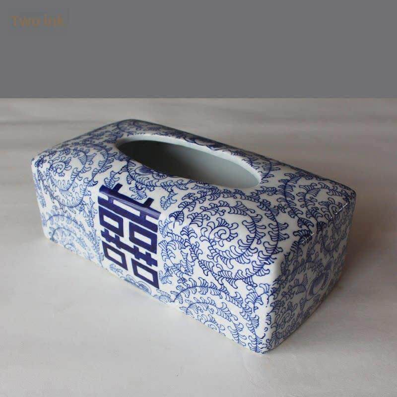 新中国风青花瓷陶瓷纸巾盒装饰品覆古家客厅家庭咖啡桌纸抽屉装饰