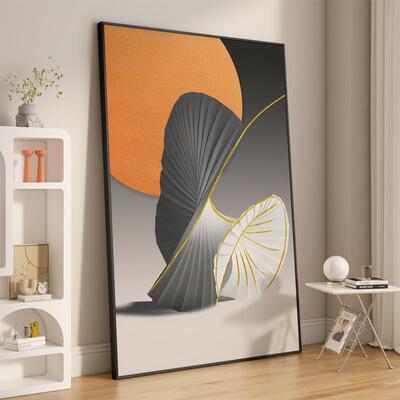 定做约现代简客厅挂画橙色抽象艺术发楼背景过墙壁画竖版梯道饰装