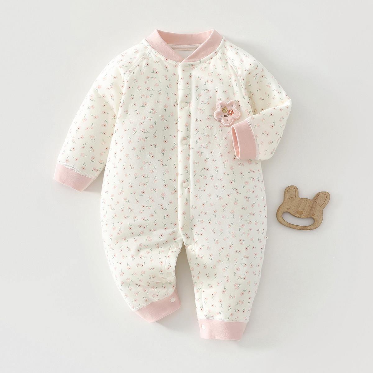 婴儿衣服女宝纯棉秋冬夹棉连体衣满月宝宝加厚棉衣棉服外出服冬装