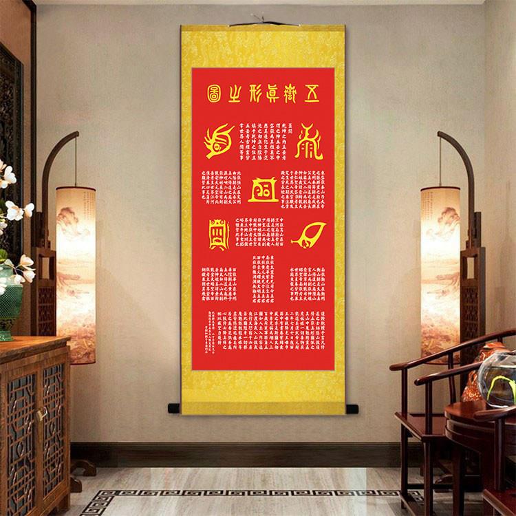 五岳真形图客厅挂画玄关招财卷轴丝绸画